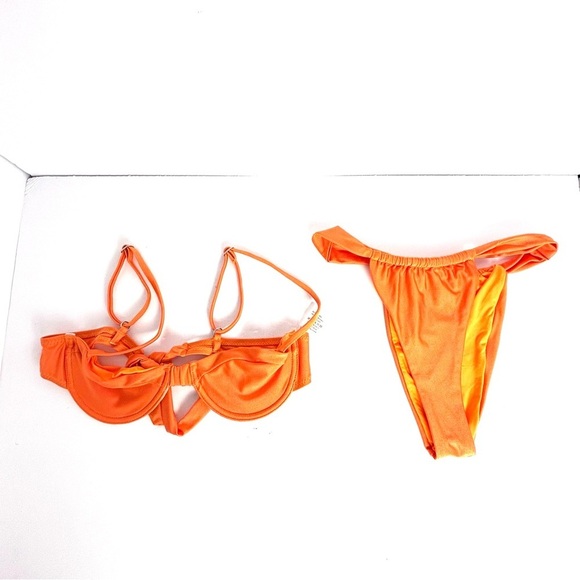 Other - Bikini Set Swimsuit Orange  Underwire Top High waisted Bottom Tie Back Size S
